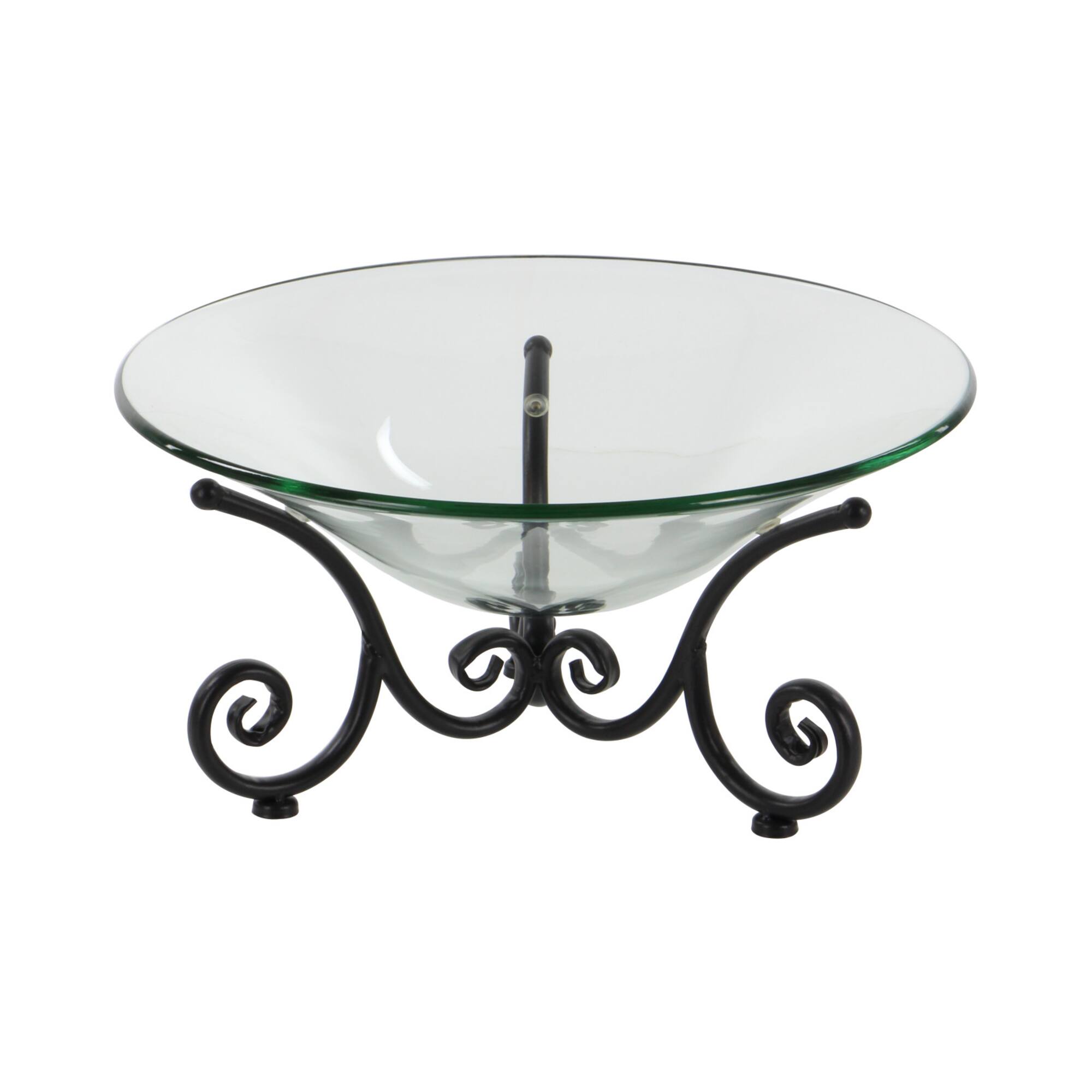 Clear Glass and Metal Traditional Serving Bowl, 8" x 17" x 17"